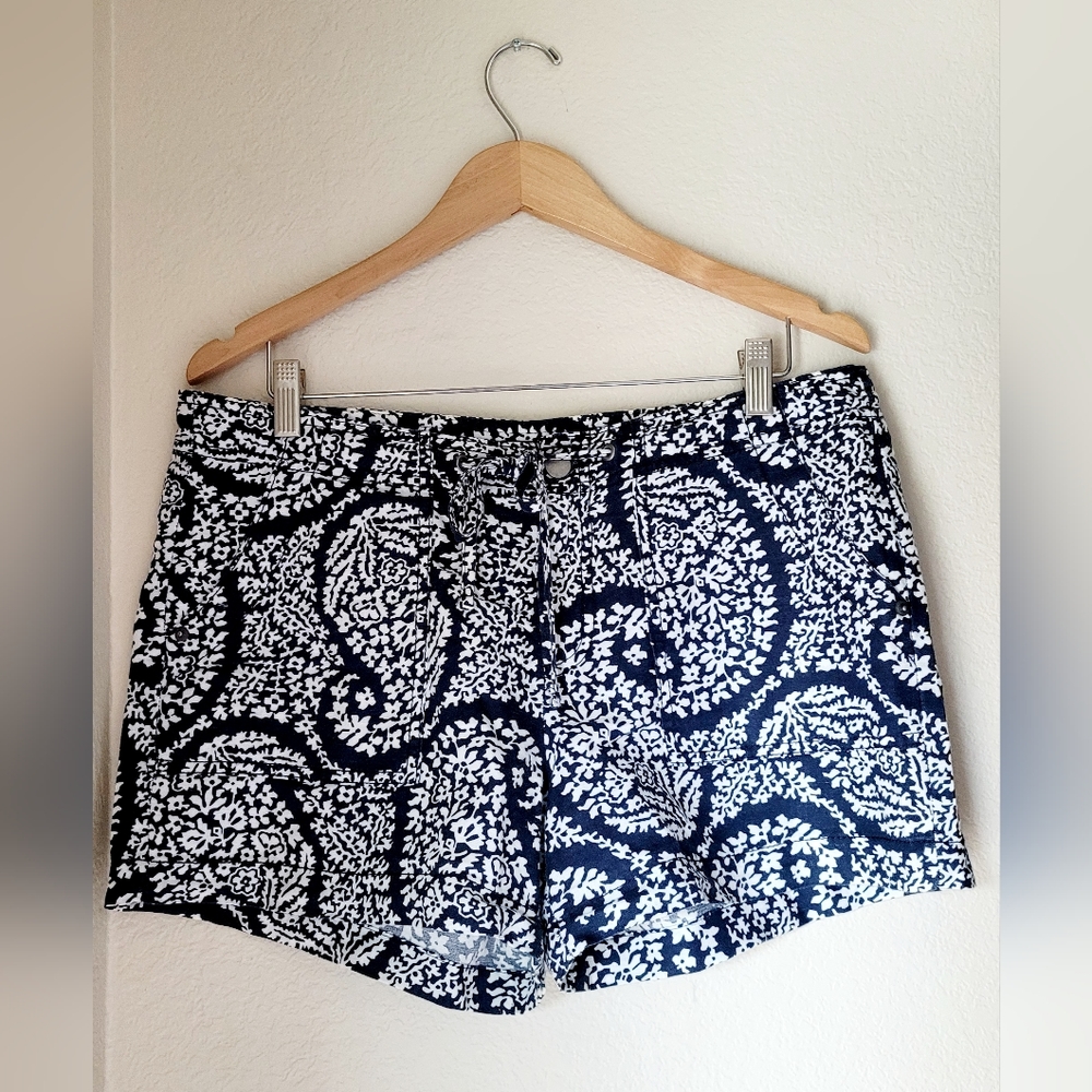 GAP Blue Floral Linen Cotton Mid-Rise Drawstrings Casual Shorts - Size 8 - EUC